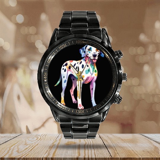 Dalmatian Dog Watercolor Calendar Steel Band Watch