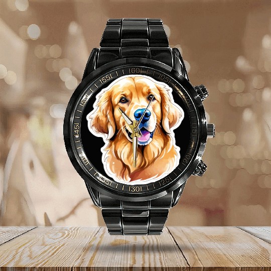 Golden Retriever Watercolor Calendar Steel Band Watch