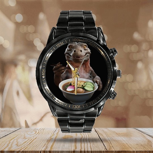 Komodo Eating Ramen Realistic Calendar Steel Band Watch