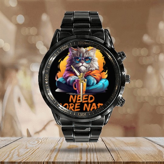 Persian Cat Need More Naps Kitten Cat Memes Calendar Steel Band Watch