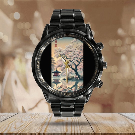 Japan church flowers art design Calendar Steel Band Watch