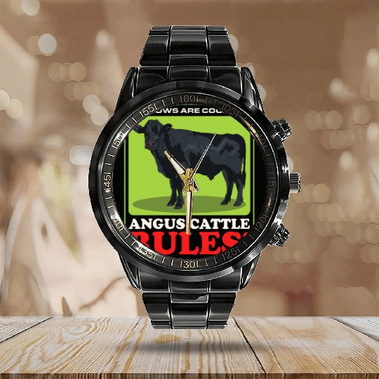 Black Angus Cow Angus Cattle Rules Calendar Steel Band Watch