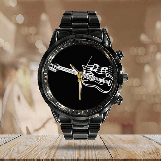 Drawn line art bass guitar Calendar Steel Band Watch