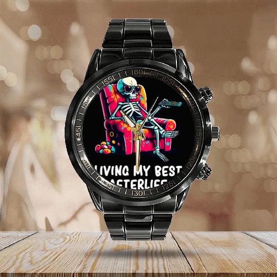 Skeleton - Skeleton Humor - Skeleton Dark Humor Calendar Steel Band Watch