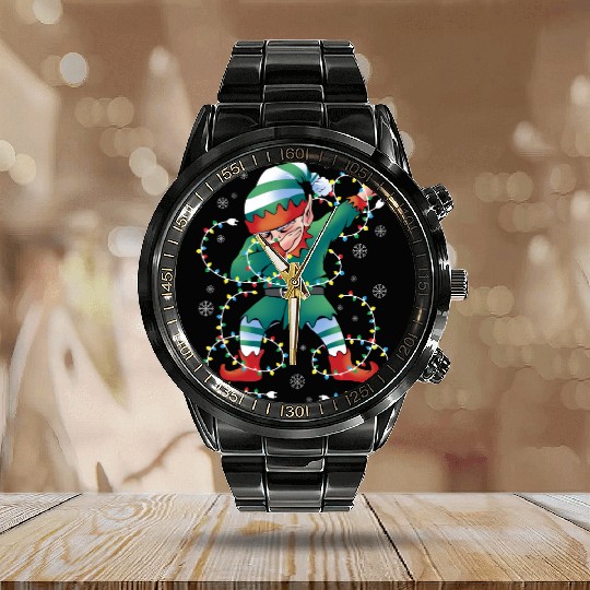 Dabbing Elf Christmas Tree Lights Xmas Family Calendar Steel Band Watch