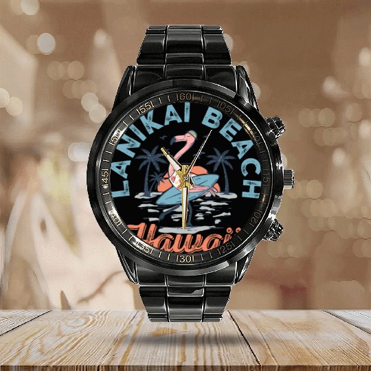 Vintage Beach Flamingo Calendar Steel Band Watch
