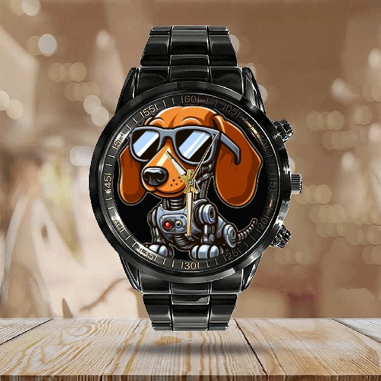Dachshund Robot Sci-Fi Mech Cyborg Dog Calendar Steel Band Watch