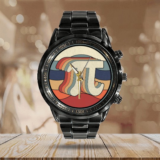 Vintage Pi Day Math 70s 80s Retro Pi Symbol Calendar Steel Band Watch