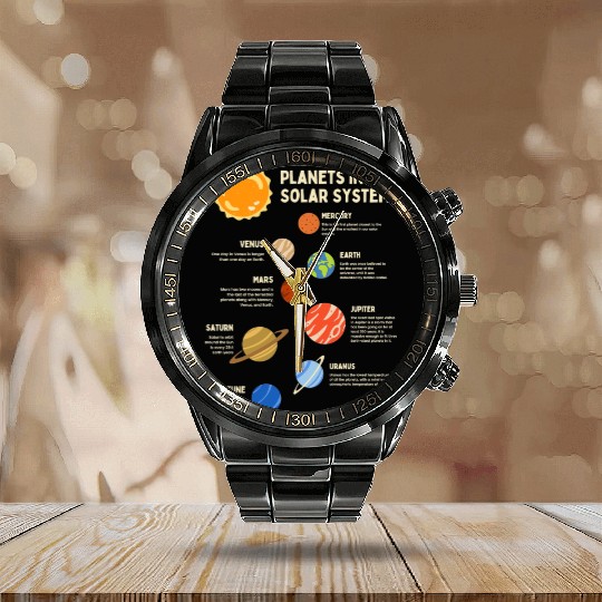 Colorful Solar System Planets Space Science Calendar Steel Band Watch