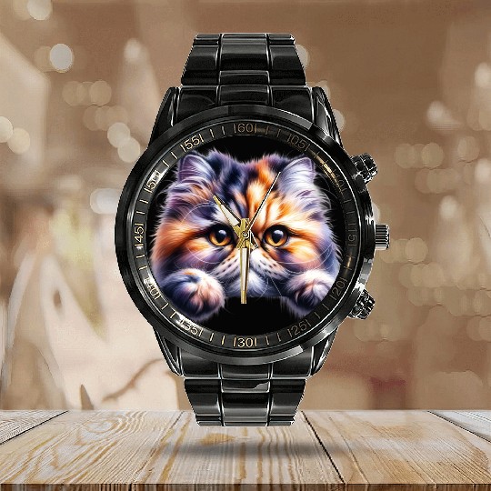 Persian cat Calendar Steel Band Watch