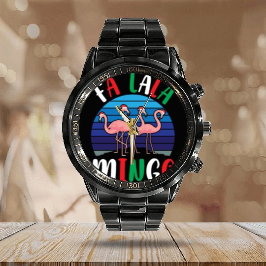 Candy Cane Flamingoes Fa La La Mingo Flamingo Calendar Steel Band Watch