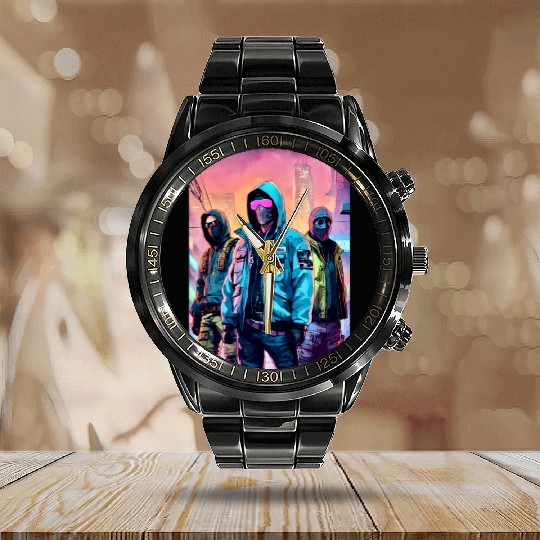 Cyberpunk Vigilantes Calendar Steel Band Watch