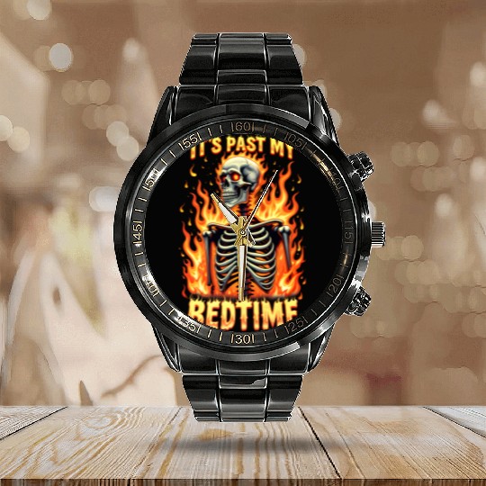 It's Past My Bedtime Funny Skeleton Meme sarcastic Calendar Steel Band Watch