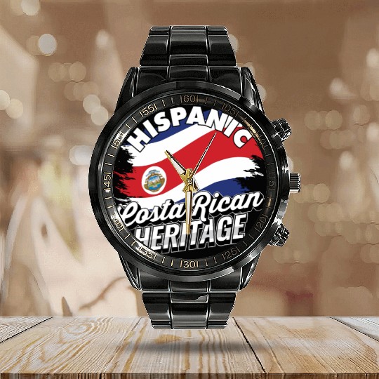 Hispanic Costa Rican Heritage - Costa Rica Calendar Steel Band Watch