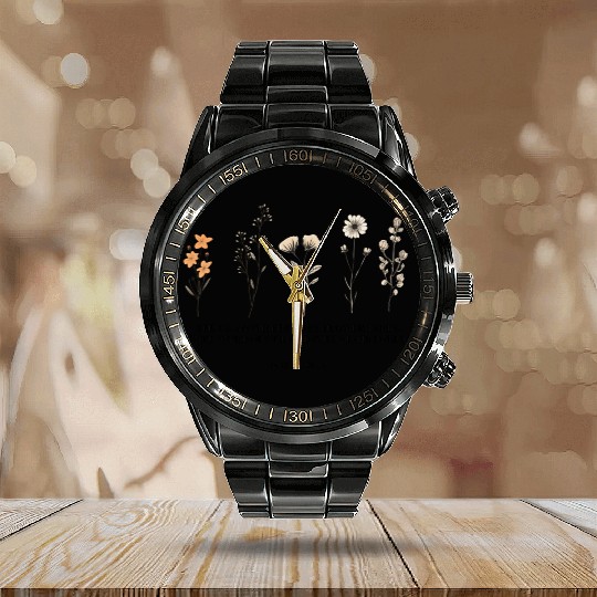 Wild Flowers Bible Verse Floral Religious Calendar Steel Band Watch