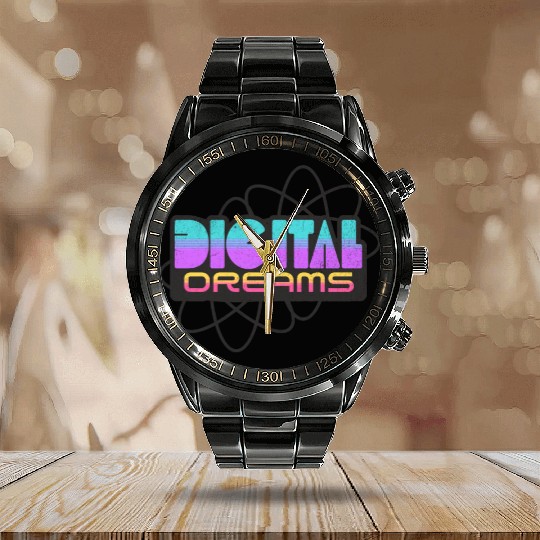 Digital Dreams - Retro Y2K Streetwear Design Calendar Steel Band Watch
