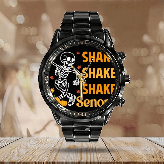 Shake Shake Shake Senora Funny Skeleton Pumkin Hal Calendar Steel Band Watch