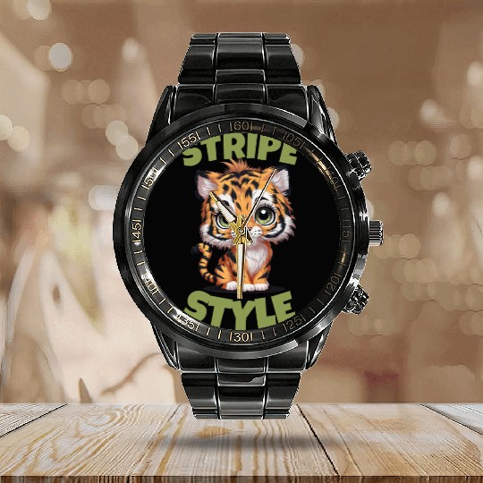 Cute Tiger Stripe Style Calendar Steel Band Watch