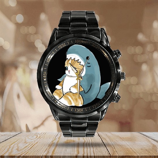 sand cat love pet cat shark Calendar Steel Band Watch