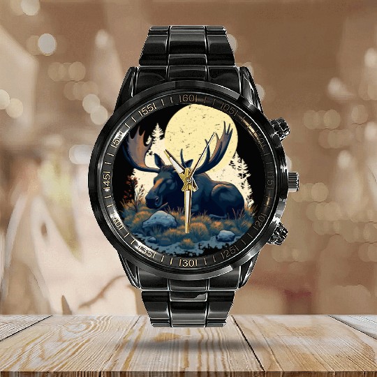 Sleepshirt Scandinavia Sleeping Moose Reindeer Calendar Steel Band Watch
