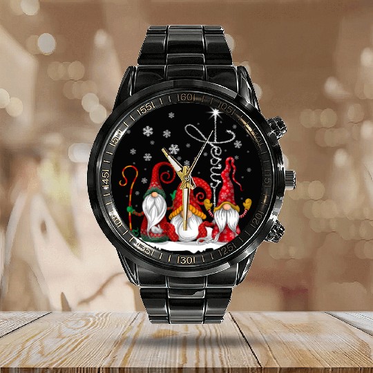 Merry Christmas Gnomes Xmas Family Men Women Calendar Steel Band Watch