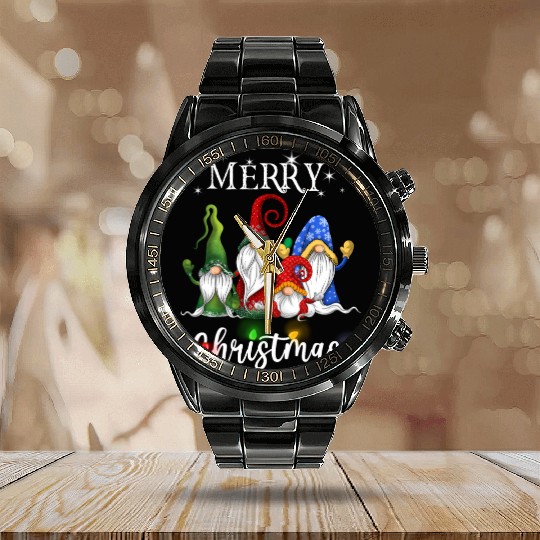 Merry Christmas Gnomes Xmas Family Men Women Calendar Steel Band Watch