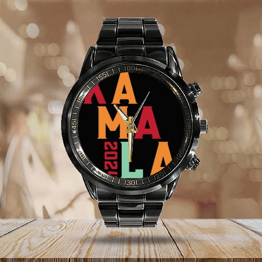 Kamala Harris 2024 for President Vote Tim Walz Calendar Steel Band Watch