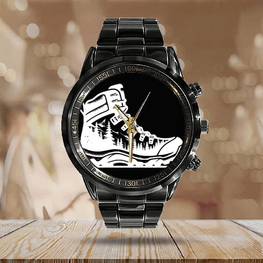 Nature Forest Hiking Boot Calendar Steel Band Watch