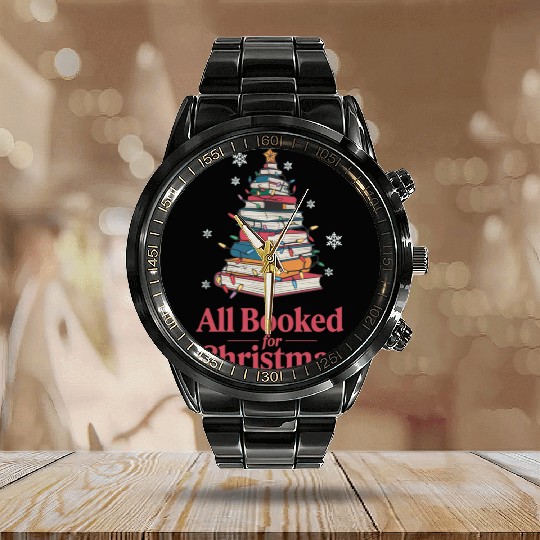 All Booked For Christmas Book Tree Lights Snowflak Calendar Steel Band Watch