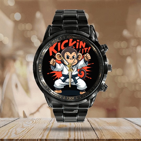 Kickin’ It Karate Monkey Calendar Steel Band Watch