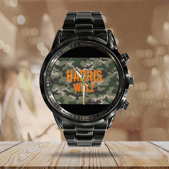Harris Walz Camo Logo Calendar Steel Band Watch