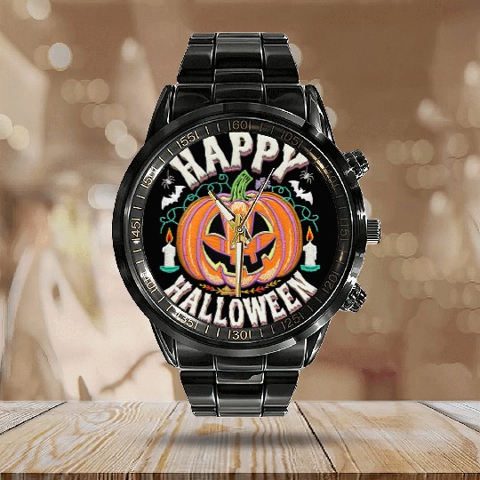 Happy Halloween Pumpkin Fun for All Calendar Steel Band Watch