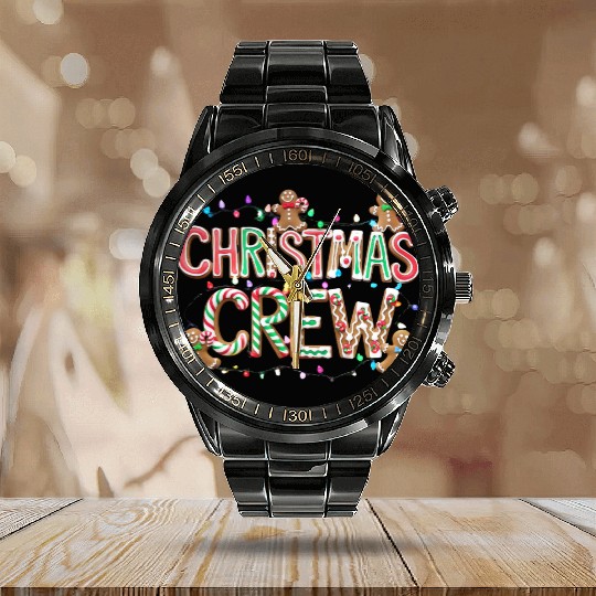 Gingerbread and Candy Christmas Crew with Lights Calendar Steel Band Watch