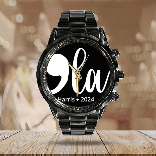 comma la kamala harris 2024 Calendar Steel Band Watch