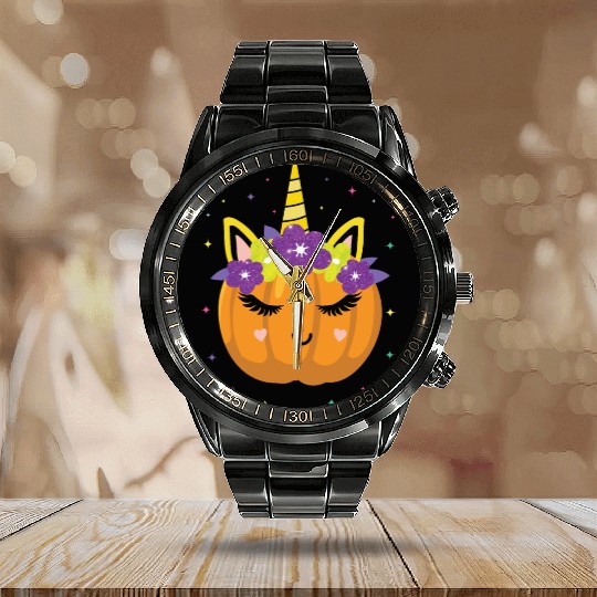 Cute Unicorn Pumpkin Halloween Costume Calendar Steel Band Watch