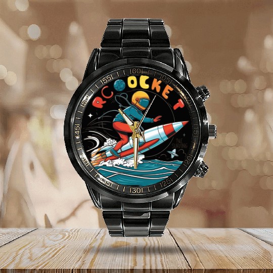 Calendar Steel Band Watch/ Calendar Steel Band Watch "Rocket Surfing" logo design