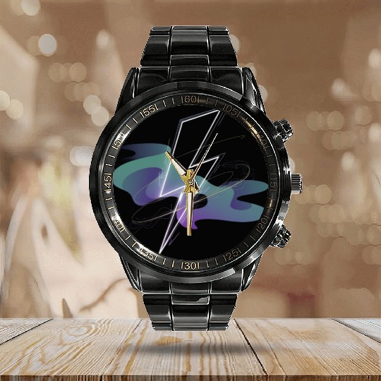 Electric Aurora: Lightning Meets Northern Lights Calendar Steel Band Watch