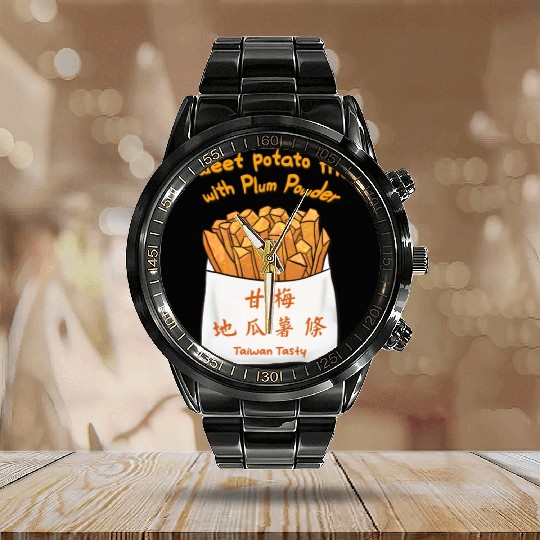 Taiwan food_ Sweet potato fries with Plum Powder Calendar Steel Band Watch