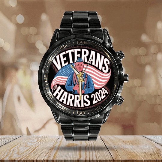 Veterans Stand with Kamala Harris 2024 Calendar Steel Band Watch