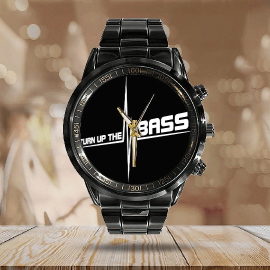 Turn Up The Bass Loud Pulse Heartbeat Frequency DJ Calendar Steel Band Watch