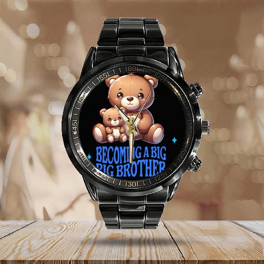 Soon I'll Be A Big Brother Cute Teddy Bears Calendar Steel Band Watch
