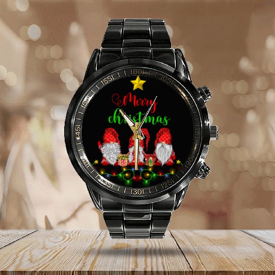 Gnomes Christmas Tree Funny Xmas Holidays Calendar Steel Band Watch