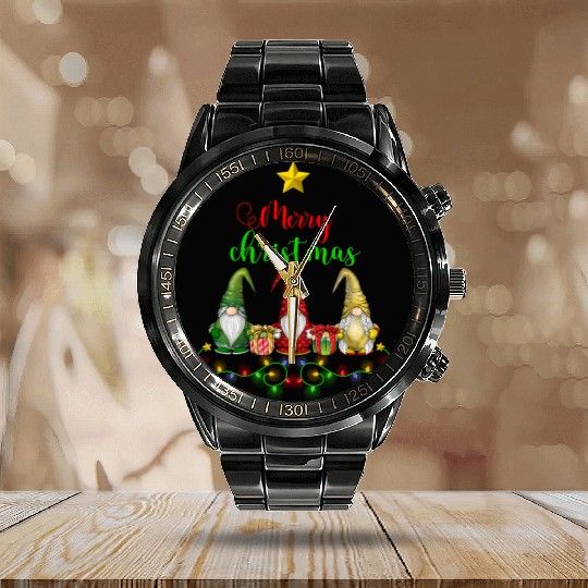 Gnomes Christmas Tree Funny Xmas Holidays Calendar Steel Band Watch