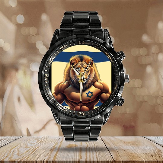 Strength and Unity: The Lion of Israel, Israeli Pa Calendar Steel Band Watch