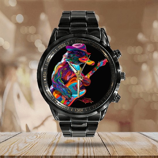 Platypus Mammal Guitar Cowboy Hat Popart Calendar Steel Band Watch