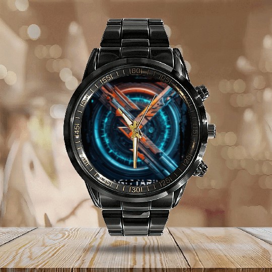 Zodiac sign Sagittarius in cyberpunk era Future Calendar Steel Band Watch