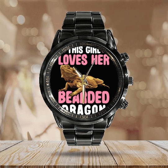 This Girl Loves Her Bearded Dragon Lizard Lover Calendar Steel Band Watch