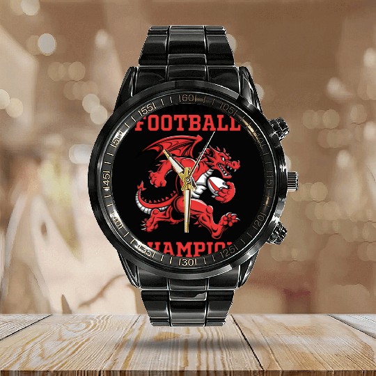 Funny Fantasy Football Champion Dragon Running Calendar Steel Band Watch