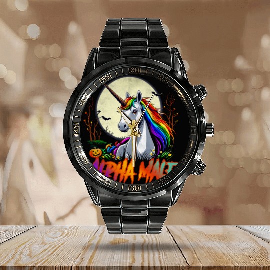Alpha male LGBT unicorn Halloween 2024 Calendar Steel Band Watch