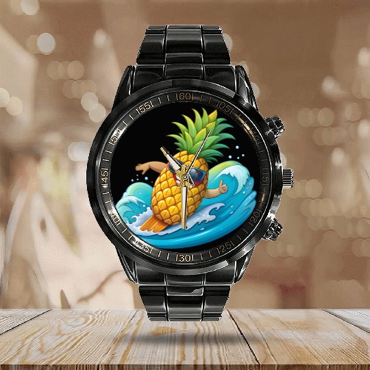 Pineapple Surfer Calendar Steel Band Watch